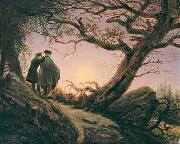 Caspar David Friedrich Zwei Manner in Betrachtung des Mondes oil painting artist